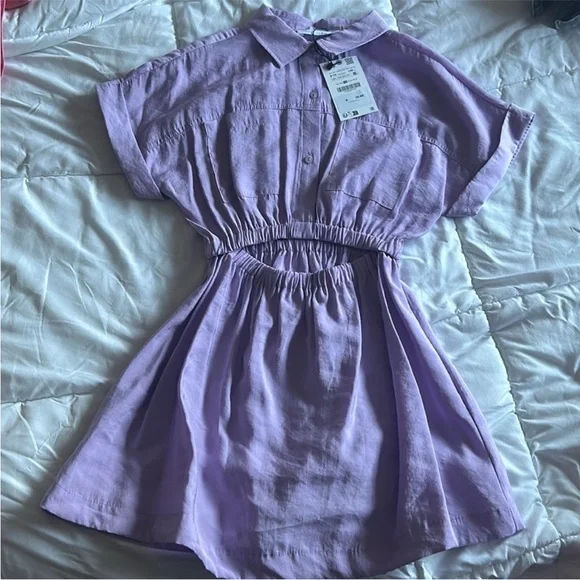 purple shirt dress zara ZARA Satin Shirt Dress Size S Purple BNWT